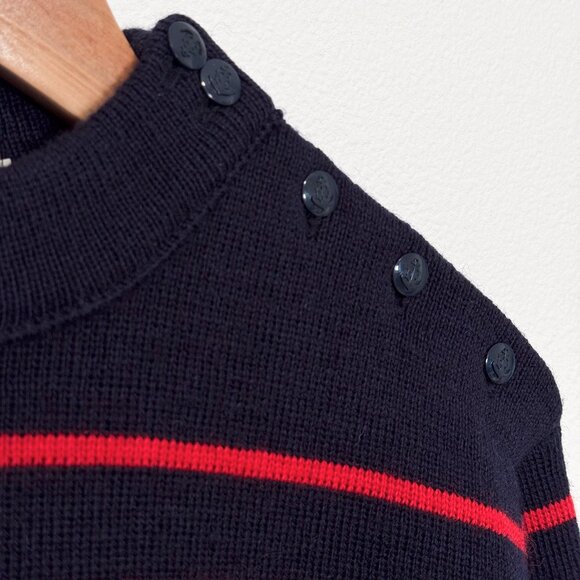 Vintage Rutland Knitwear Navy and Red Stripe British Wool Sweater Size 40/42 - Picture 4 of 12